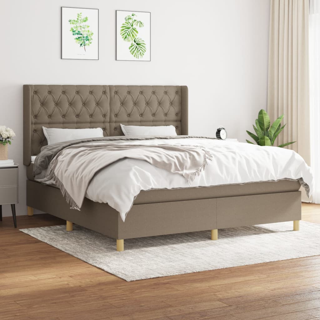 Sommier à lattes de lit avec matelas Taupe 160x200 cm Tissu Lits & cadres de lit vidaXL