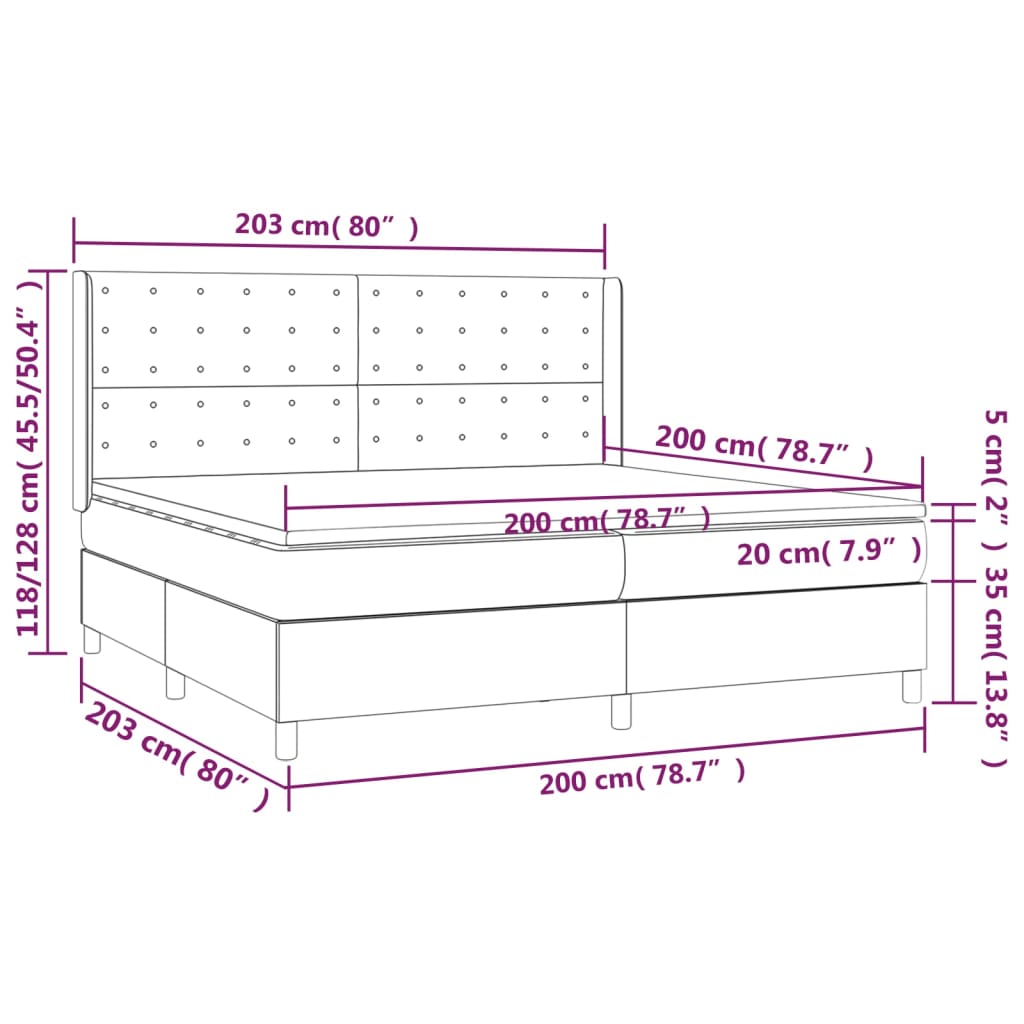 Sommier à lattes de lit avec matelas Gris foncé 200x200cm Tissu - Xios Store SNC