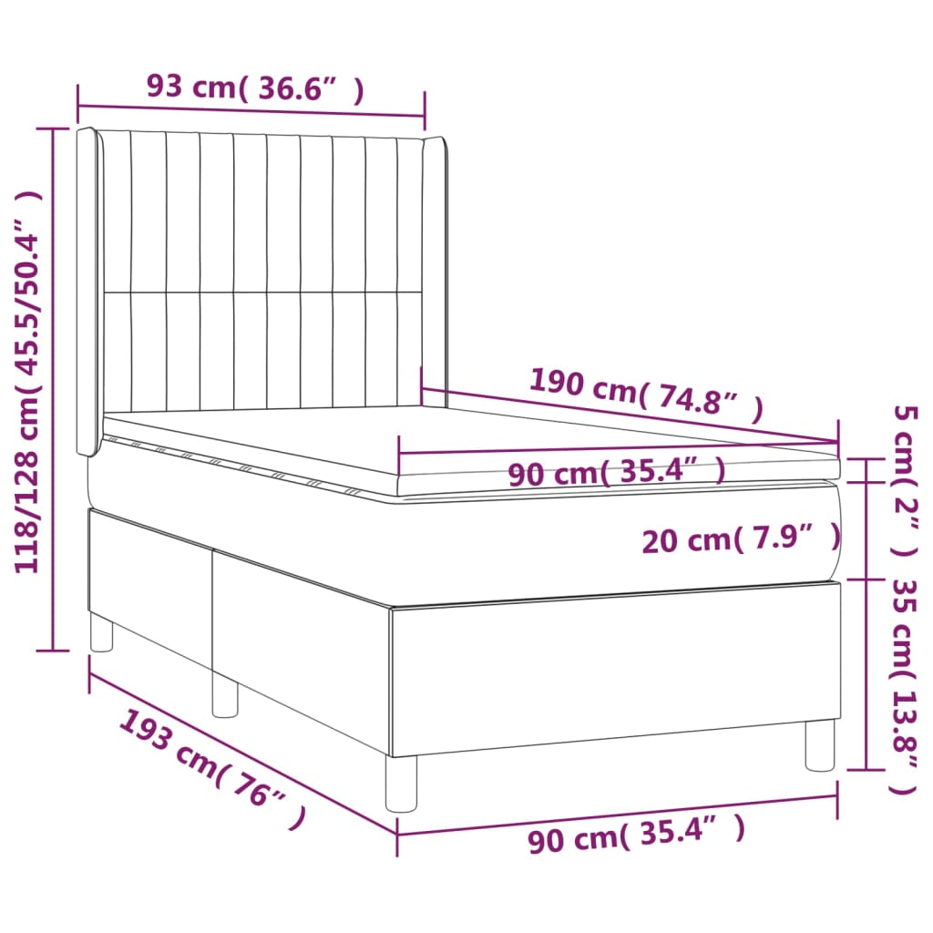 Sommier à lattes de lit et matelas Gris clair 90x190 cm Velours - Xios Store SNC