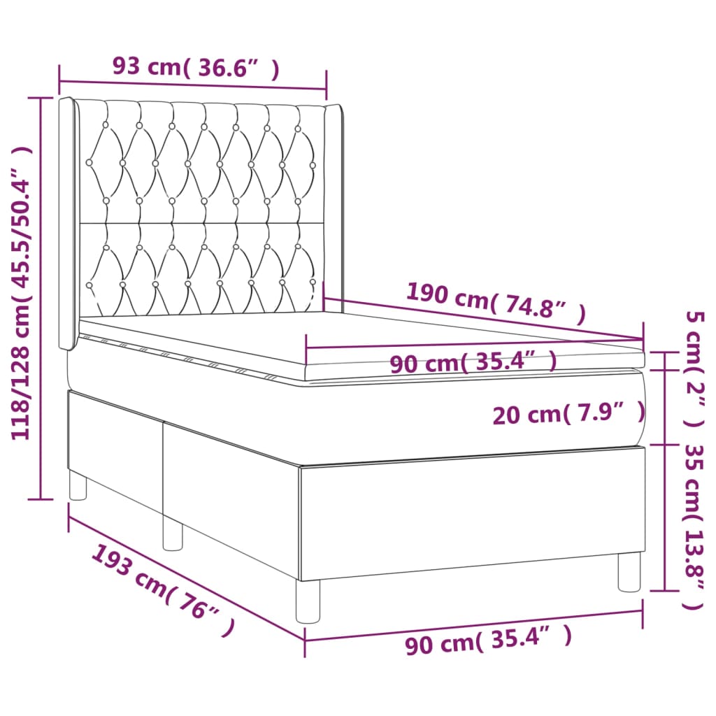 Sommier à lattes de lit et matelas Gris clair 90x190 cm Velours - Xios Store SNC