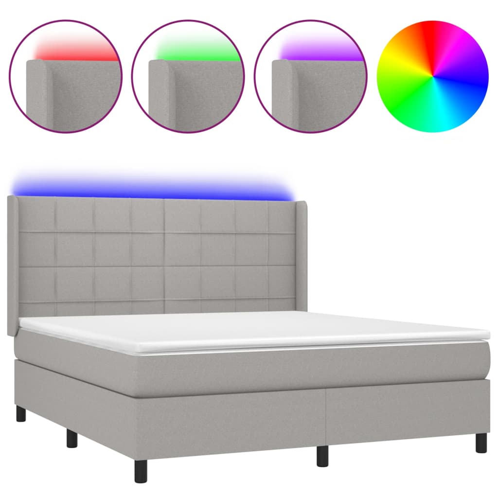 Sommier à lattes de lit matelas LED Gris clair 180x200 cm Tissu Lits & cadres de lit vidaXL