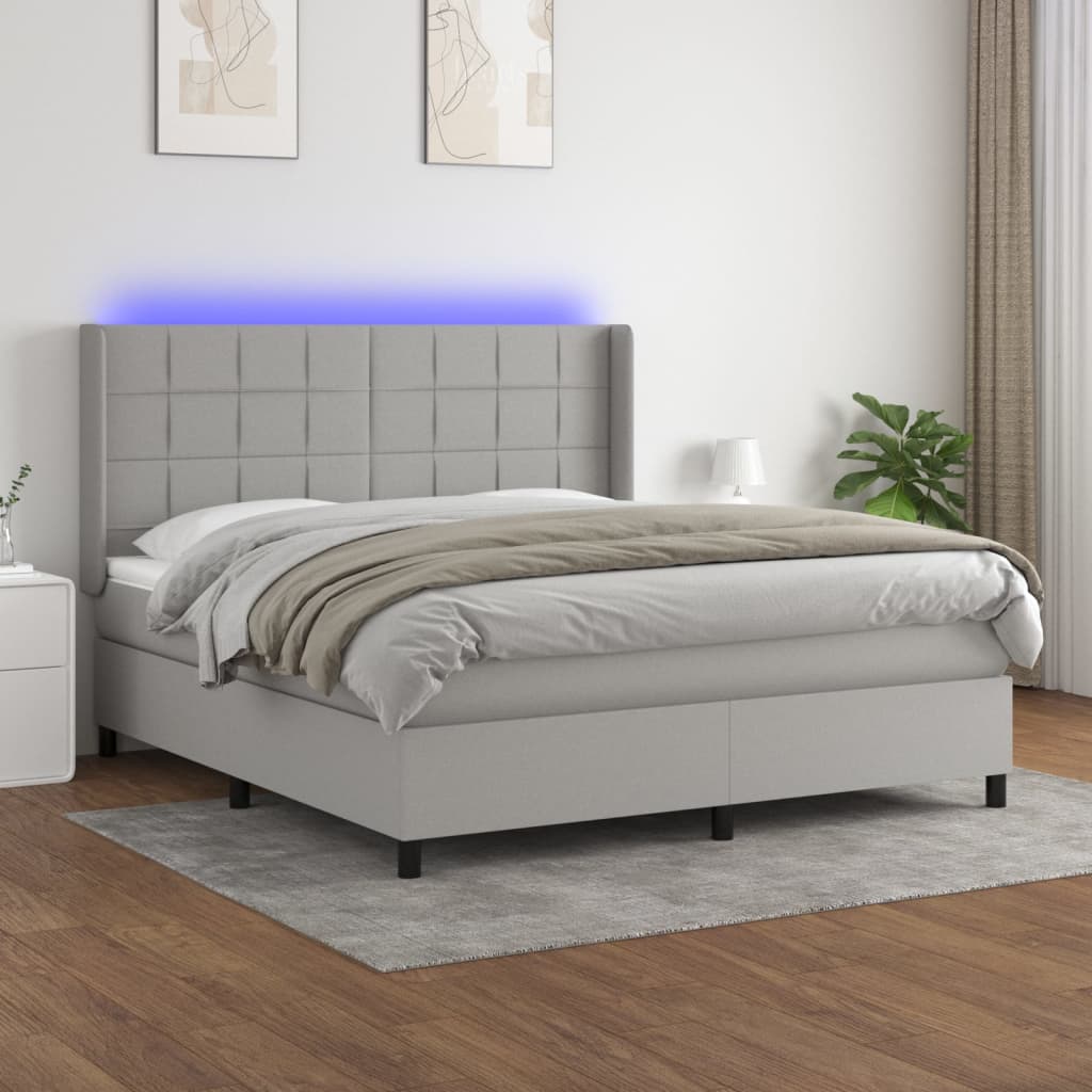 Sommier à lattes de lit matelas LED Gris clair 180x200 cm Tissu Lits & cadres de lit vidaXL