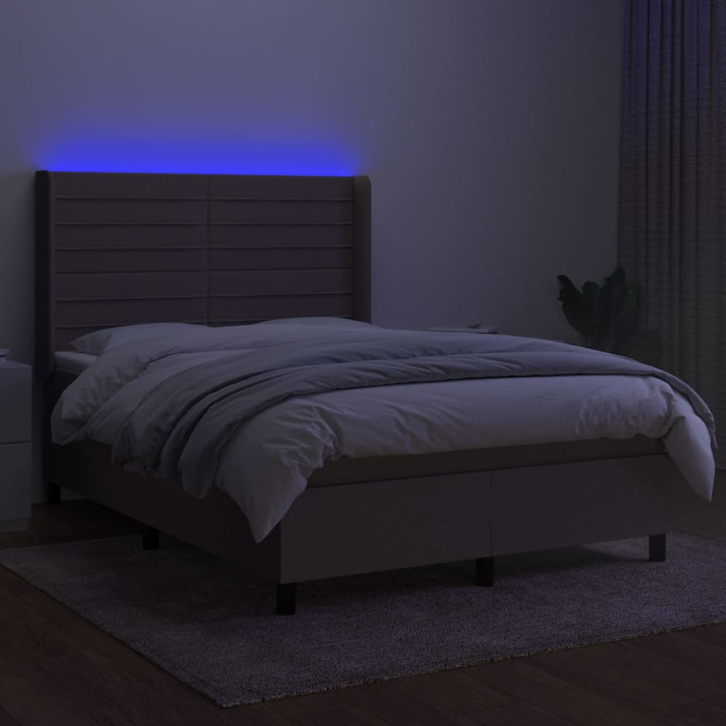 Sommier à lattes de lit matelas et LED Taupe 140x200 cm Tissu Lits & cadres de lit vidaXL