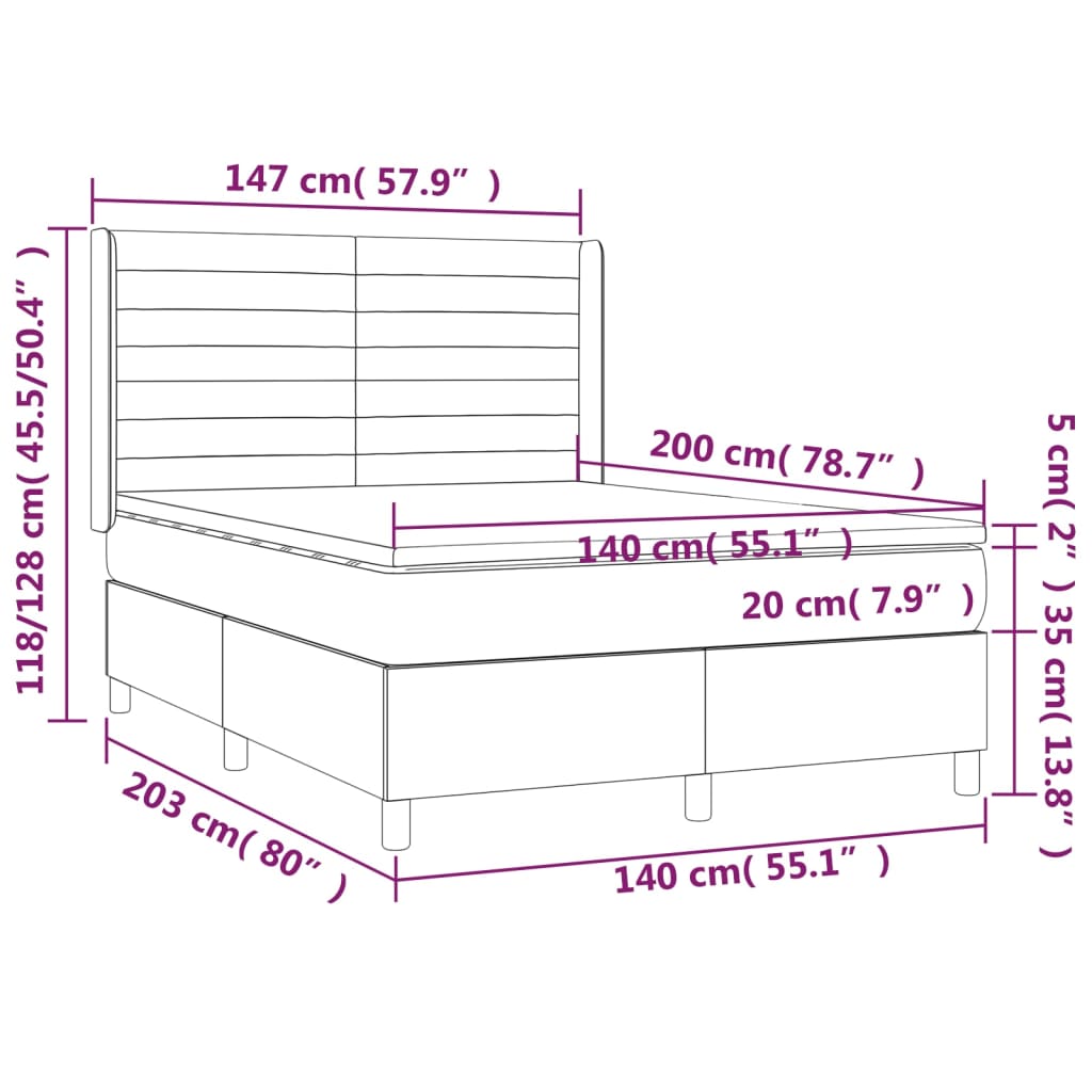 Sommier à lattes de lit matelas et LED Taupe 140x200 cm Tissu Lits & cadres de lit vidaXL