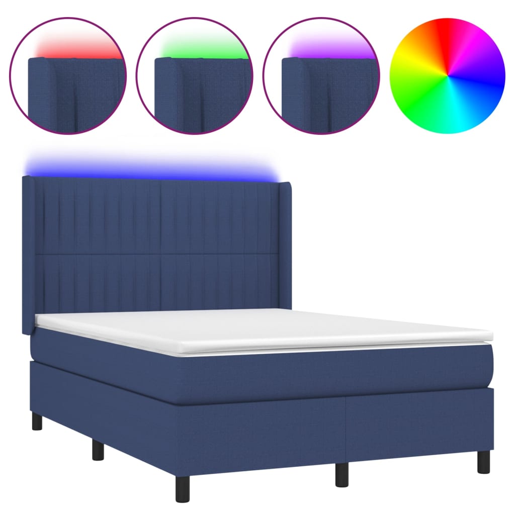 Image Sommier à lattes de lit matelas et LED Bleu 140x200 cm Tissu | Xios Store SNC vidaXL Xios Store SNC