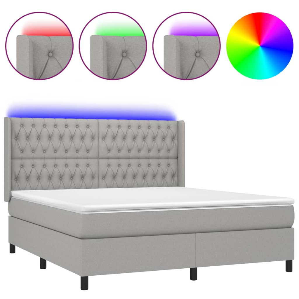 Sommier à lattes de lit matelas LED Gris clair 160x200 cm Tissu Lits & cadres de lit vidaXL