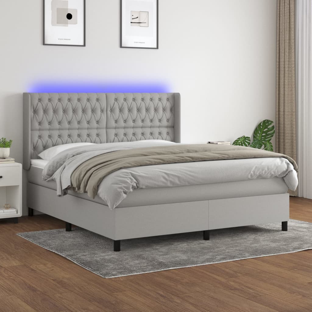 Sommier à lattes de lit matelas LED Gris clair 160x200 cm Tissu Lits & cadres de lit vidaXL