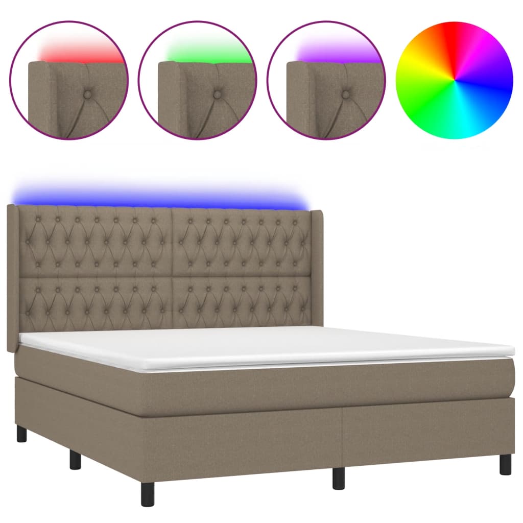 Sommier à lattes de lit matelas et LED Taupe 180x200 cm Tissu Lits & cadres de lit vidaXL