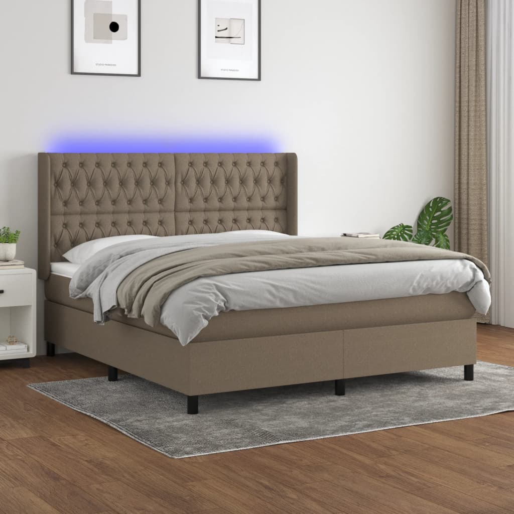 Sommier à lattes de lit matelas et LED Taupe 180x200 cm Tissu Lits & cadres de lit vidaXL