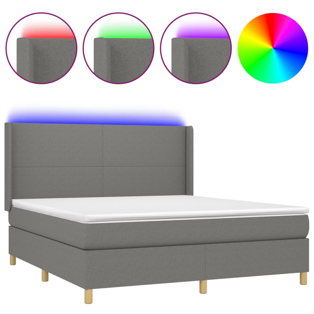 Sommier à lattes de lit matelas LED Gris foncé 160x200 cm Tissu Lits & cadres de lit vidaXL