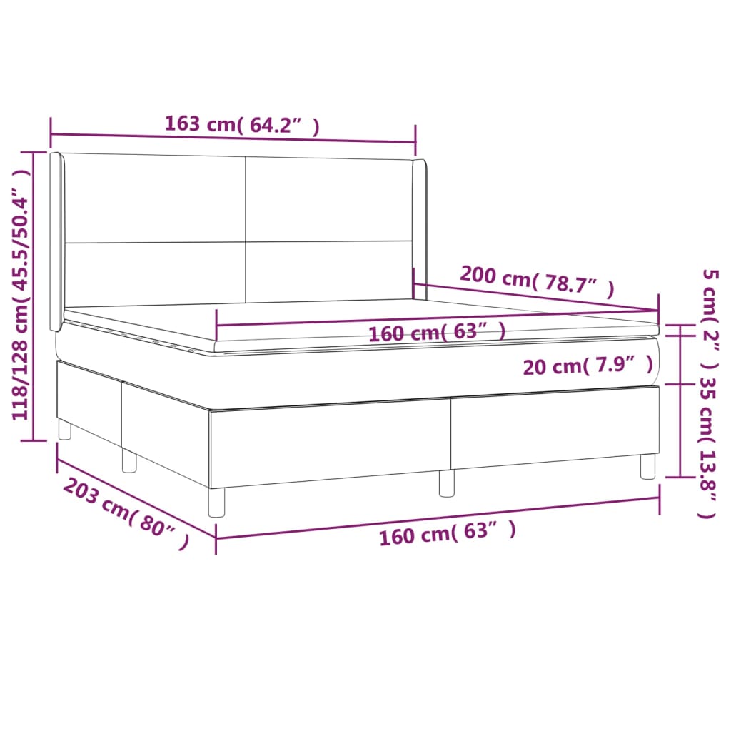 Sommier à lattes de lit matelas LED Gris foncé 160x200 cm Tissu Lits & cadres de lit vidaXL