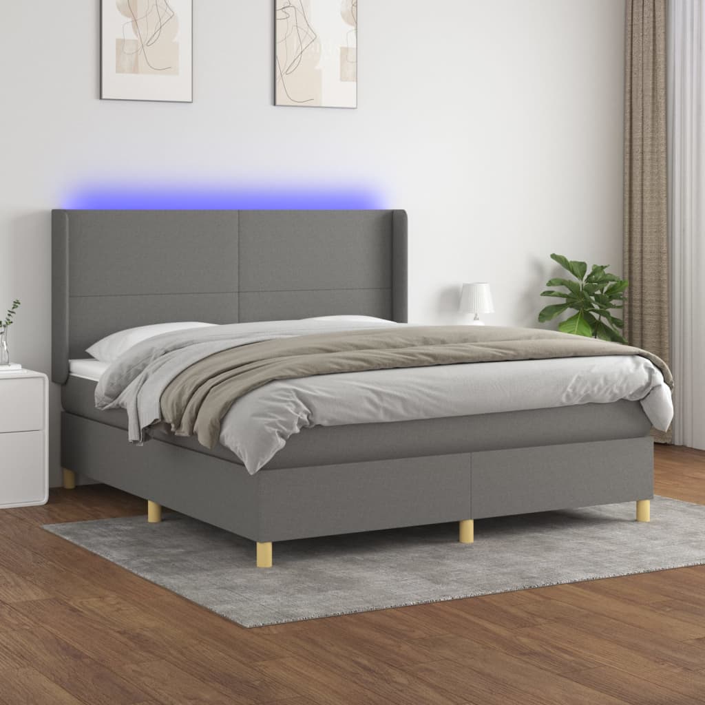 Sommier à lattes de lit matelas LED Gris foncé 160x200 cm Tissu Lits & cadres de lit vidaXL