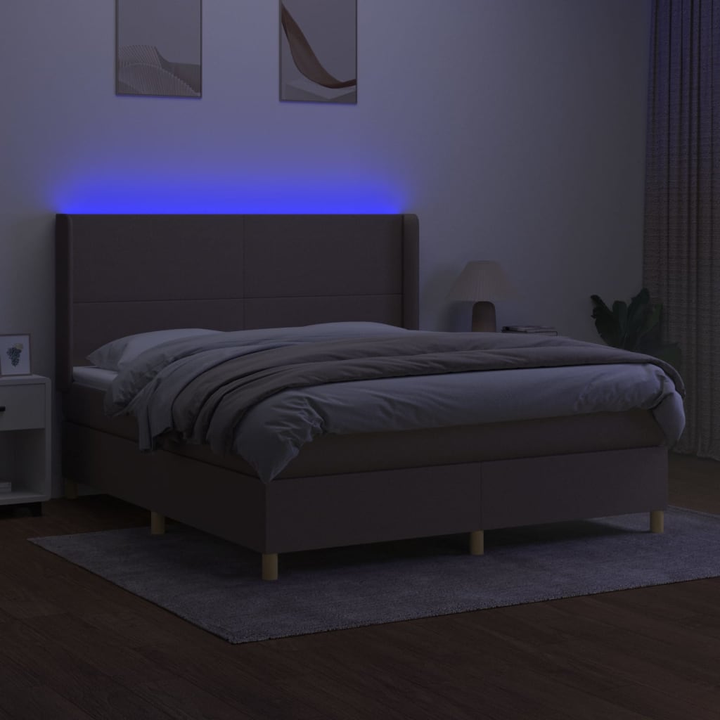 Sommier à lattes de lit matelas et LED Taupe 180x200 cm Tissu Lits & cadres de lit vidaXL