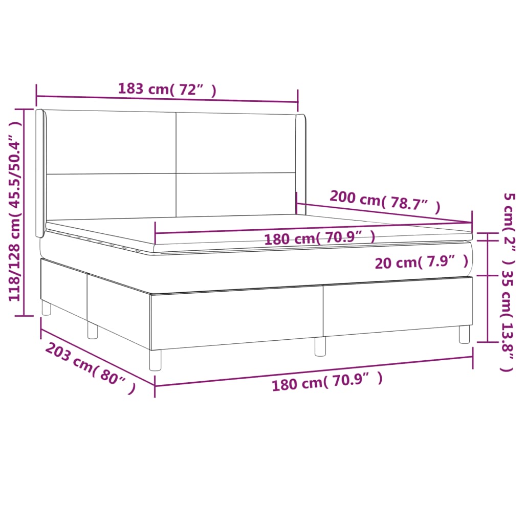 Sommier à lattes de lit matelas et LED Taupe 180x200 cm Tissu Lits & cadres de lit vidaXL