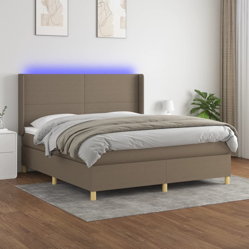 Sommier à lattes de lit matelas et LED Taupe 180x200 cm Tissu Lits & cadres de lit vidaXL