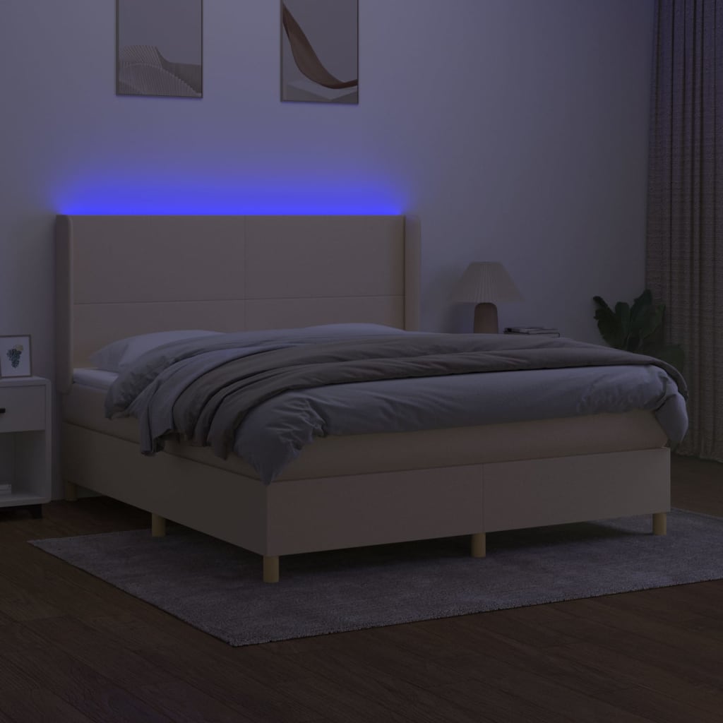 Sommier à lattes de lit matelas et LED Crème 180x200 cm Tissu Lits & cadres de lit vidaXL