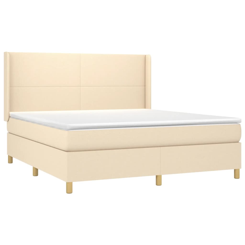 Sommier à lattes de lit matelas et LED Crème 180x200 cm Tissu Lits & cadres de lit vidaXL