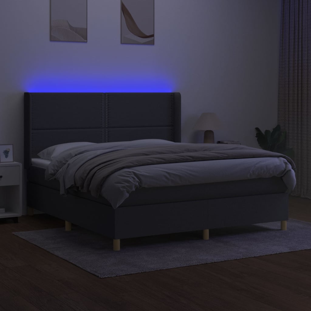 Sommier à lattes de lit matelas LED Gris foncé 180x200 cm Tissu Lits & cadres de lit vidaXL