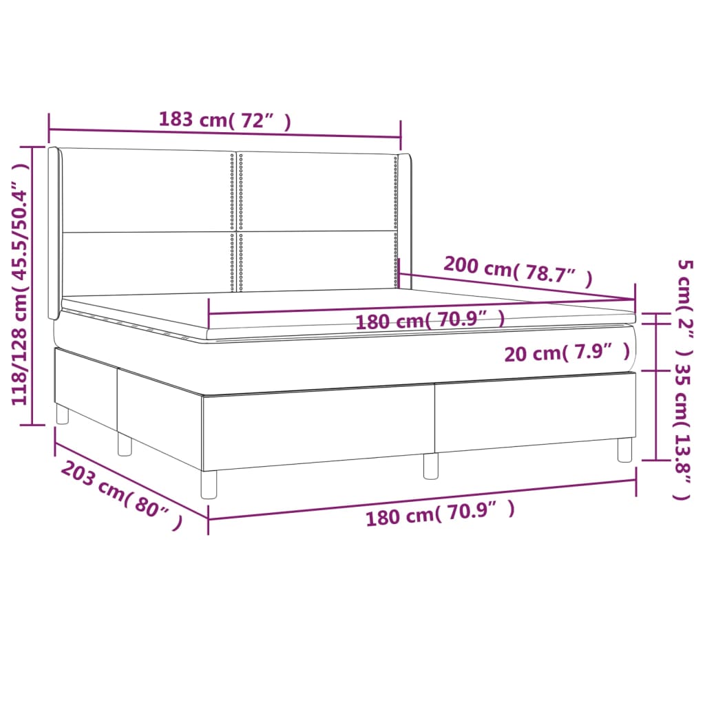 Sommier à lattes de lit matelas LED Gris foncé 180x200 cm Tissu Lits & cadres de lit vidaXL