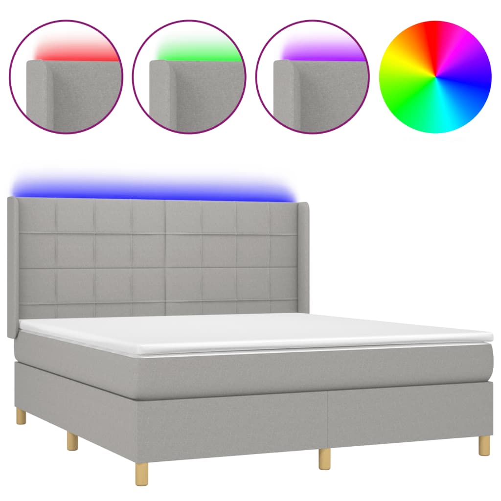 Sommier à lattes de lit matelas LED Gris clair 160x200 cm Tissu Lits & cadres de lit vidaXL