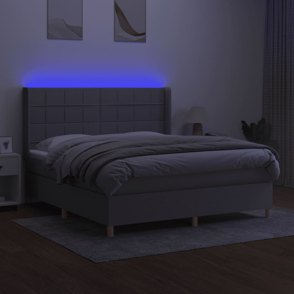 Sommier à lattes de lit matelas LED Gris clair 160x200 cm Tissu Lits & cadres de lit vidaXL