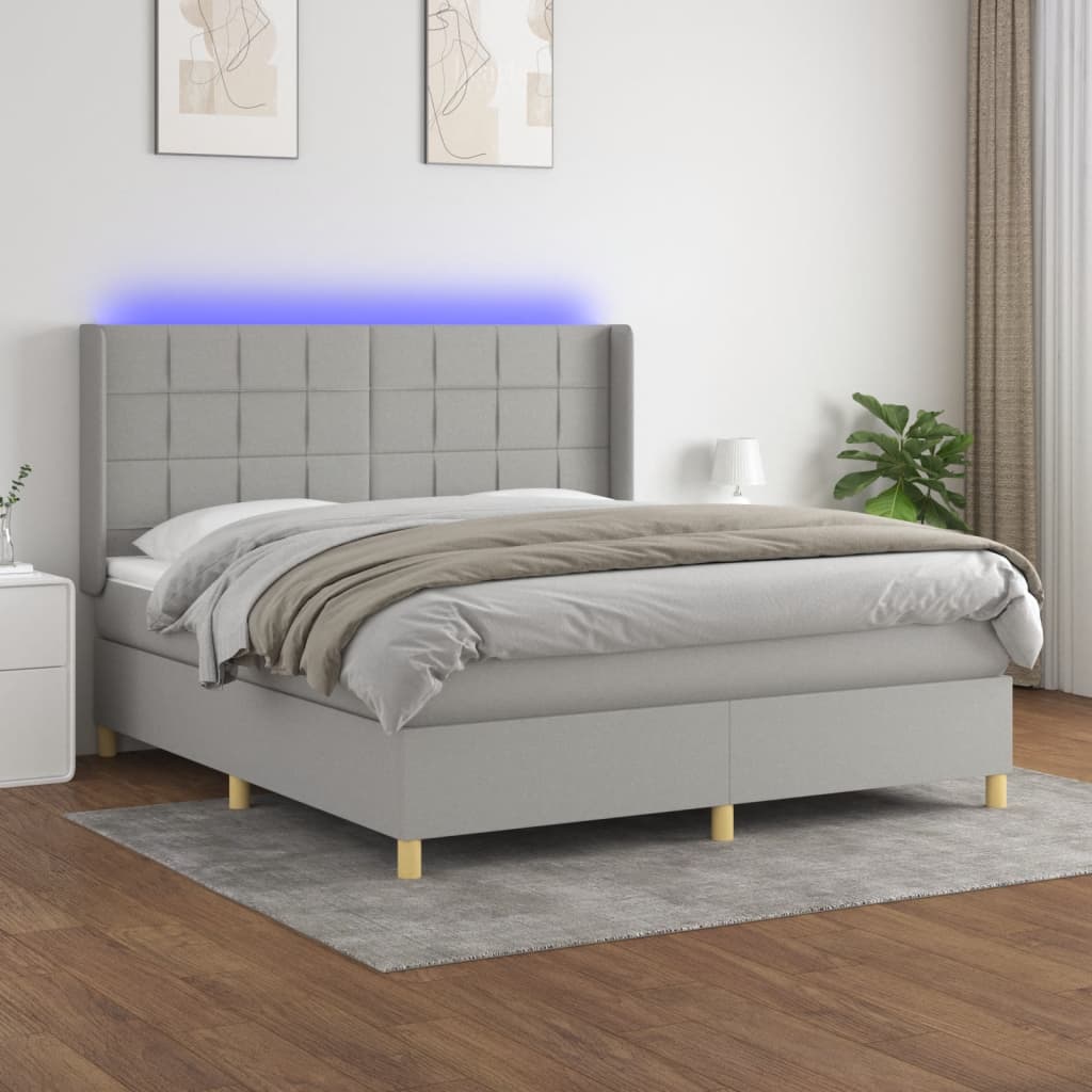 Sommier à lattes de lit matelas LED Gris clair 160x200 cm Tissu Lits & cadres de lit vidaXL