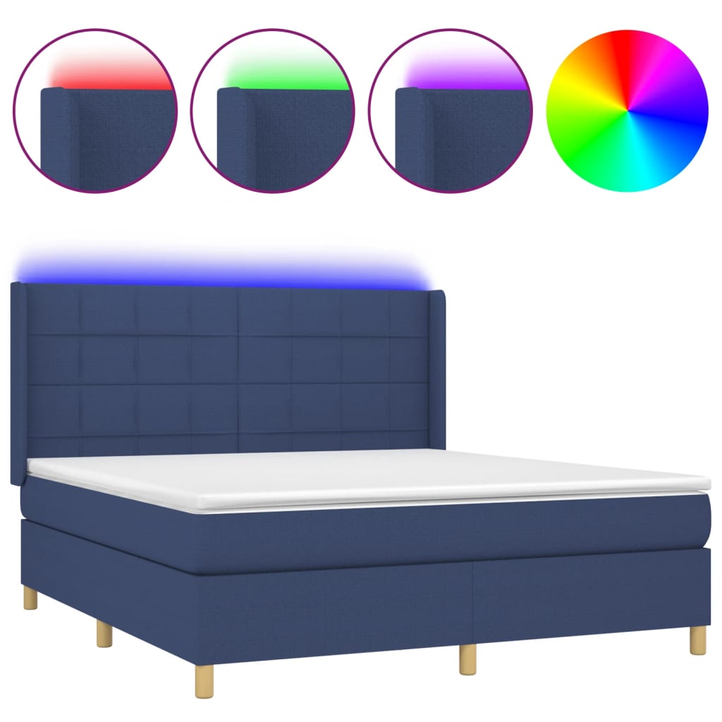 Sommier à lattes de lit matelas et LED Bleu 160x200 cm Tissu Lits & cadres de lit vidaXL