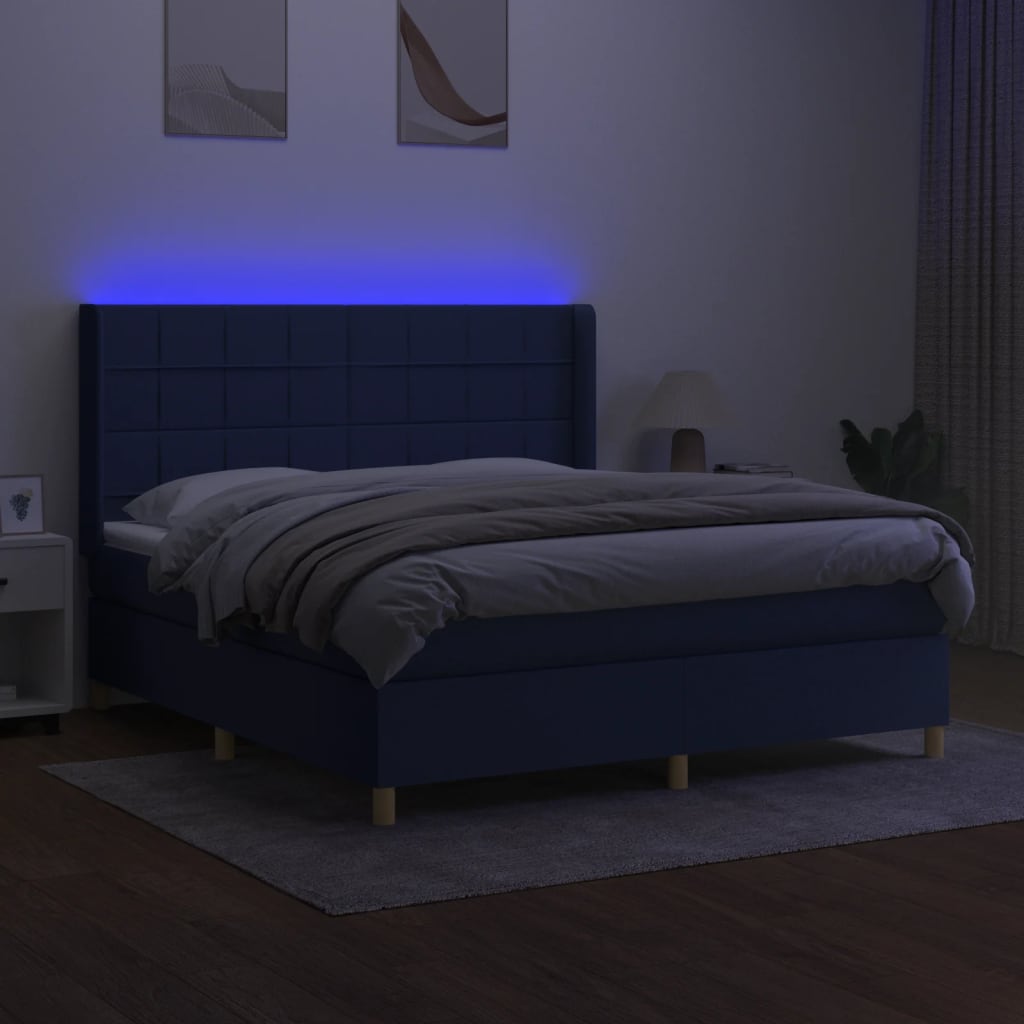 Sommier à lattes de lit matelas et LED Bleu 160x200 cm Tissu Lits & cadres de lit vidaXL