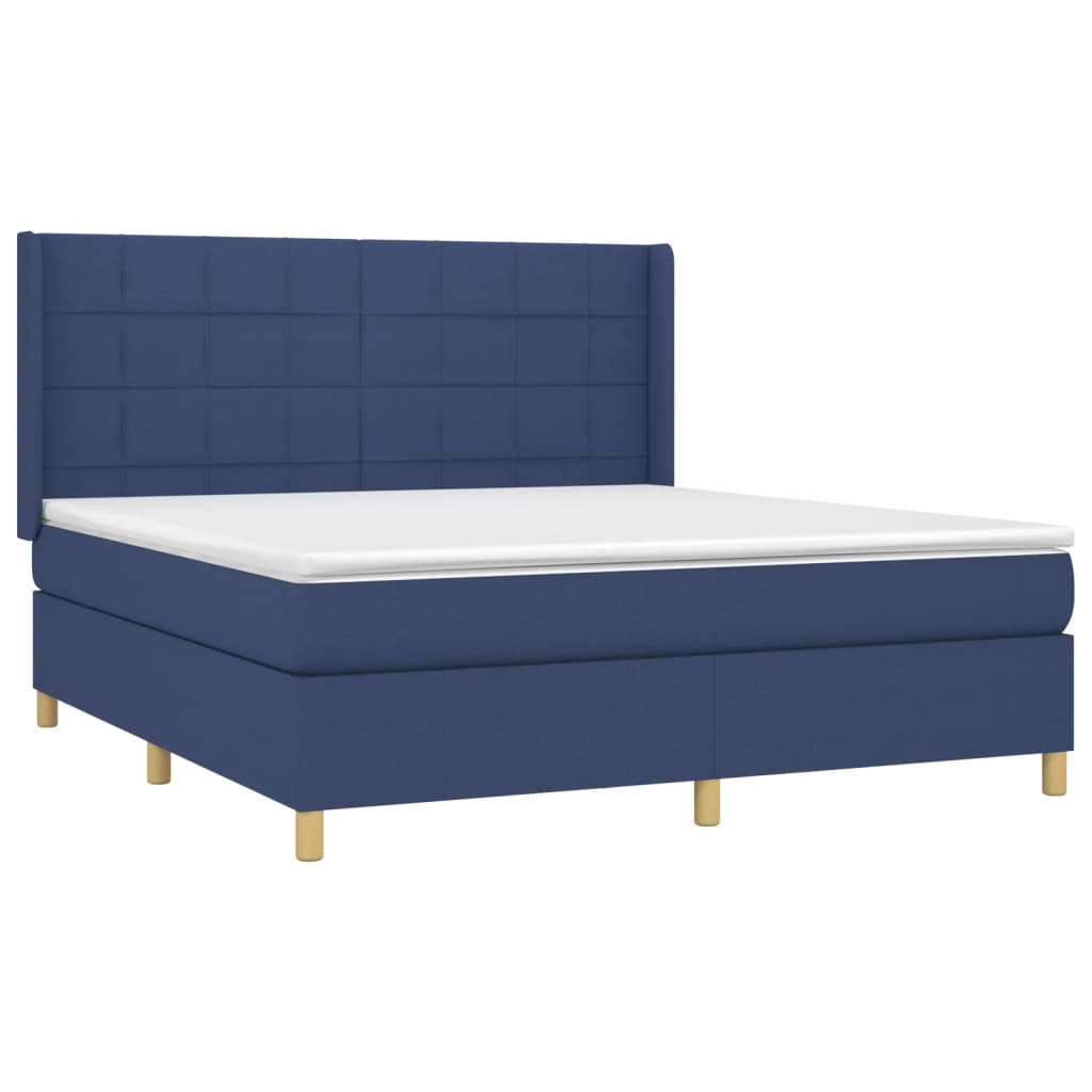 Sommier à lattes de lit matelas et LED Bleu 160x200 cm Tissu Lits & cadres de lit vidaXL