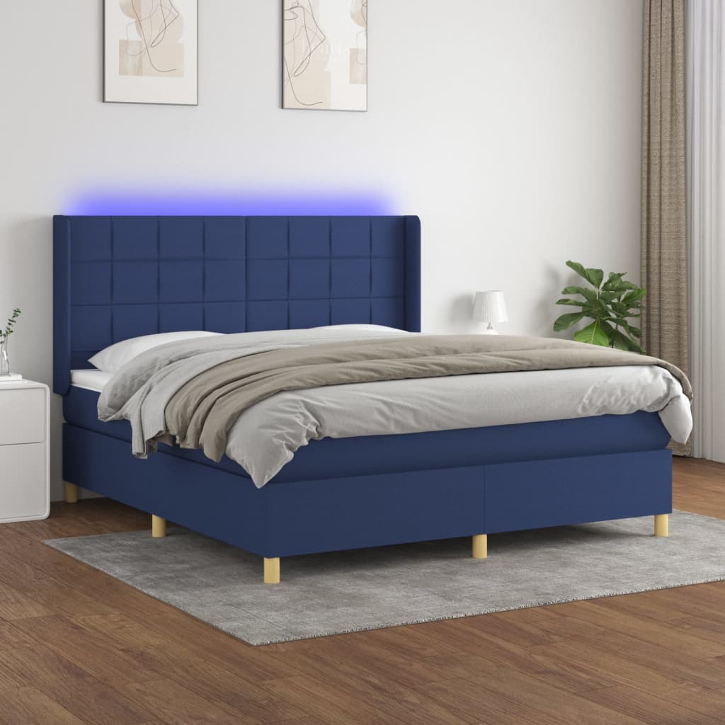 Sommier à lattes de lit matelas et LED Bleu 160x200 cm Tissu Lits & cadres de lit vidaXL