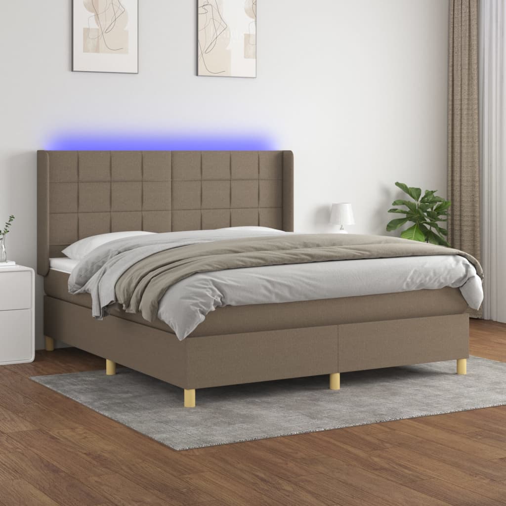 Sommier à lattes de lit matelas et LED Taupe 180x200 cm Tissu Lits & cadres de lit vidaXL