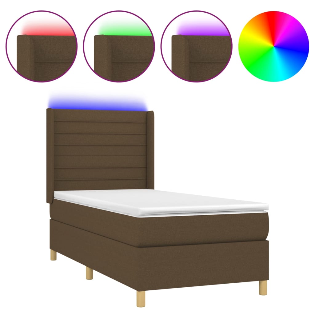 Sommier à lattes de lit matelas LED Marron foncé 80x200cm Tissu Lits & cadres de lit vidaXL