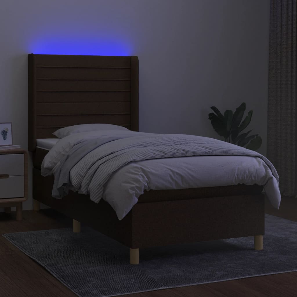 Sommier à lattes de lit matelas LED Marron foncé 80x200cm Tissu Lits & cadres de lit vidaXL