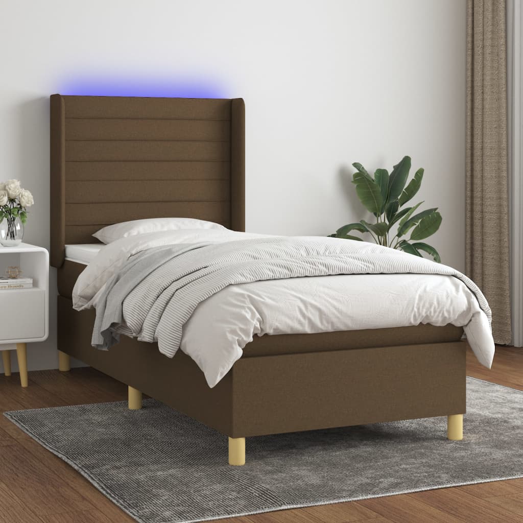 Sommier à lattes de lit matelas LED Marron foncé 80x200cm Tissu Lits & cadres de lit vidaXL