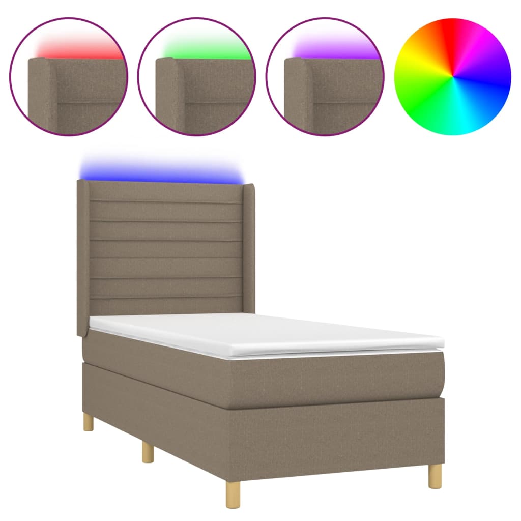 Sommier à lattes de lit matelas et LED Taupe 80x200cm Tissu Lits & cadres de lit vidaXL