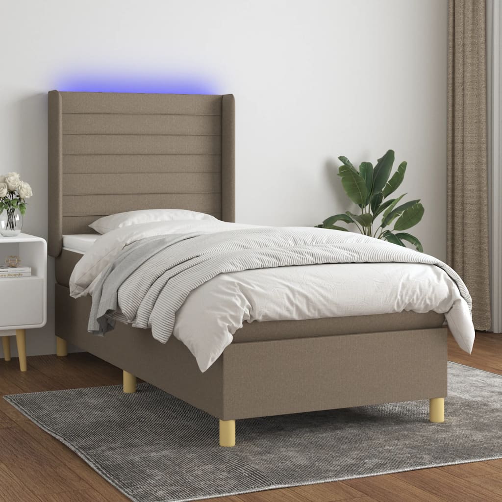 Sommier à lattes de lit matelas et LED Taupe 80x200cm Tissu Lits & cadres de lit vidaXL