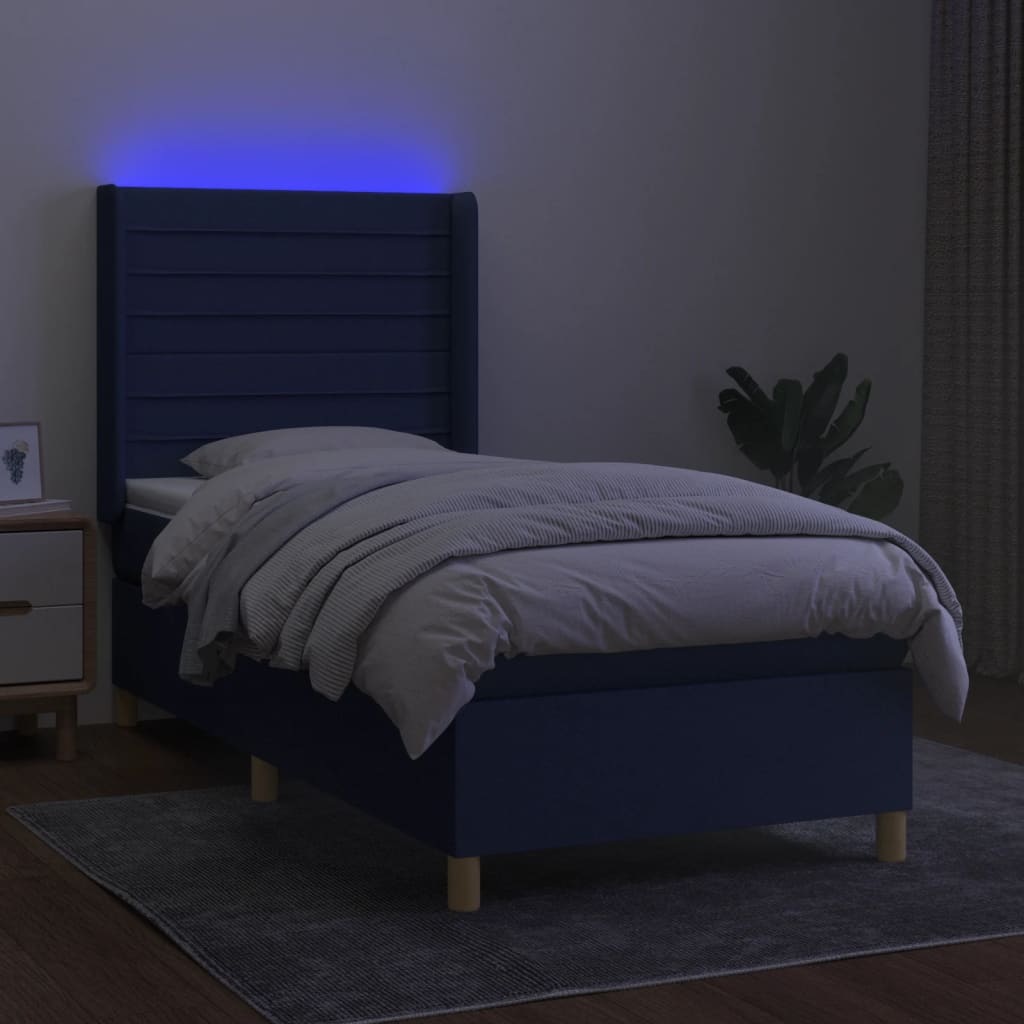 Sommier à lattes de lit matelas et LED Bleu 80x200cm Tissu Lits & cadres de lit vidaXL