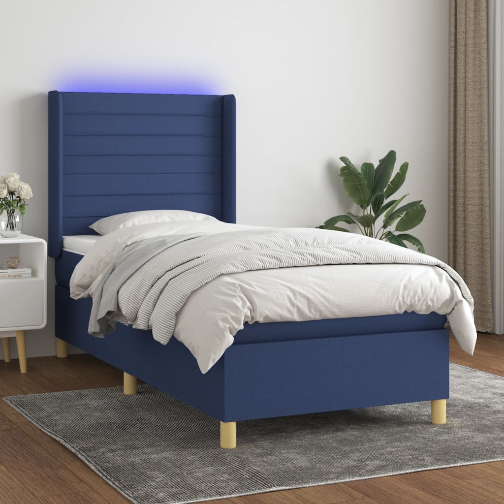 Sommier à lattes de lit matelas et LED Bleu 80x200cm Tissu Lits & cadres de lit vidaXL