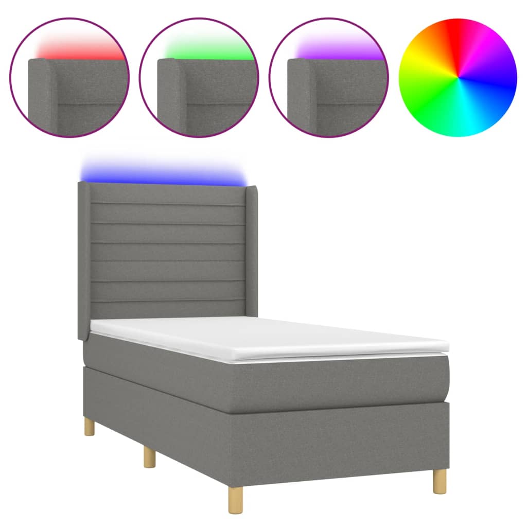 Sommier à lattes de lit matelas LED Gris foncé 90x190cm Tissu Lits & cadres de lit vidaXL