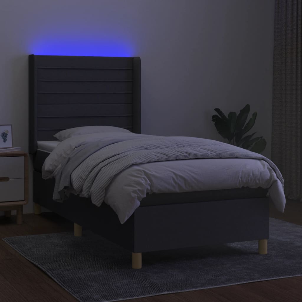 Sommier à lattes de lit matelas LED Gris foncé 90x190cm Tissu Lits & cadres de lit vidaXL