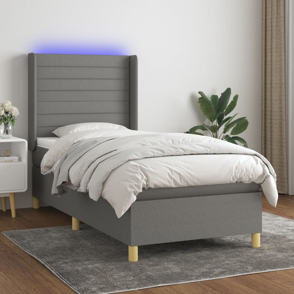 Sommier à lattes de lit matelas LED Gris foncé 90x190cm Tissu Lits & cadres de lit vidaXL