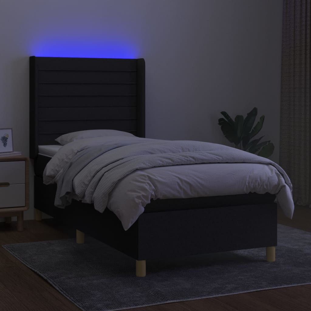 Sommier à lattes de lit matelas et LED Noir 90x190 cm Tissu Lits & cadres de lit vidaXL