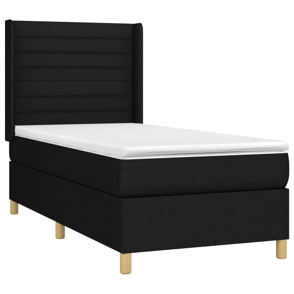 Sommier à lattes de lit matelas et LED Noir 90x190 cm Tissu Lits & cadres de lit vidaXL