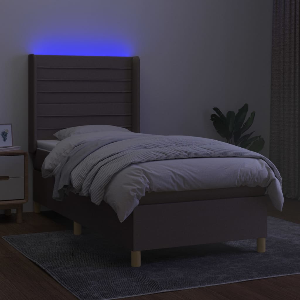 Sommier à lattes de lit matelas et LED Taupe 90x190 cm Tissu Lits & cadres de lit vidaXL