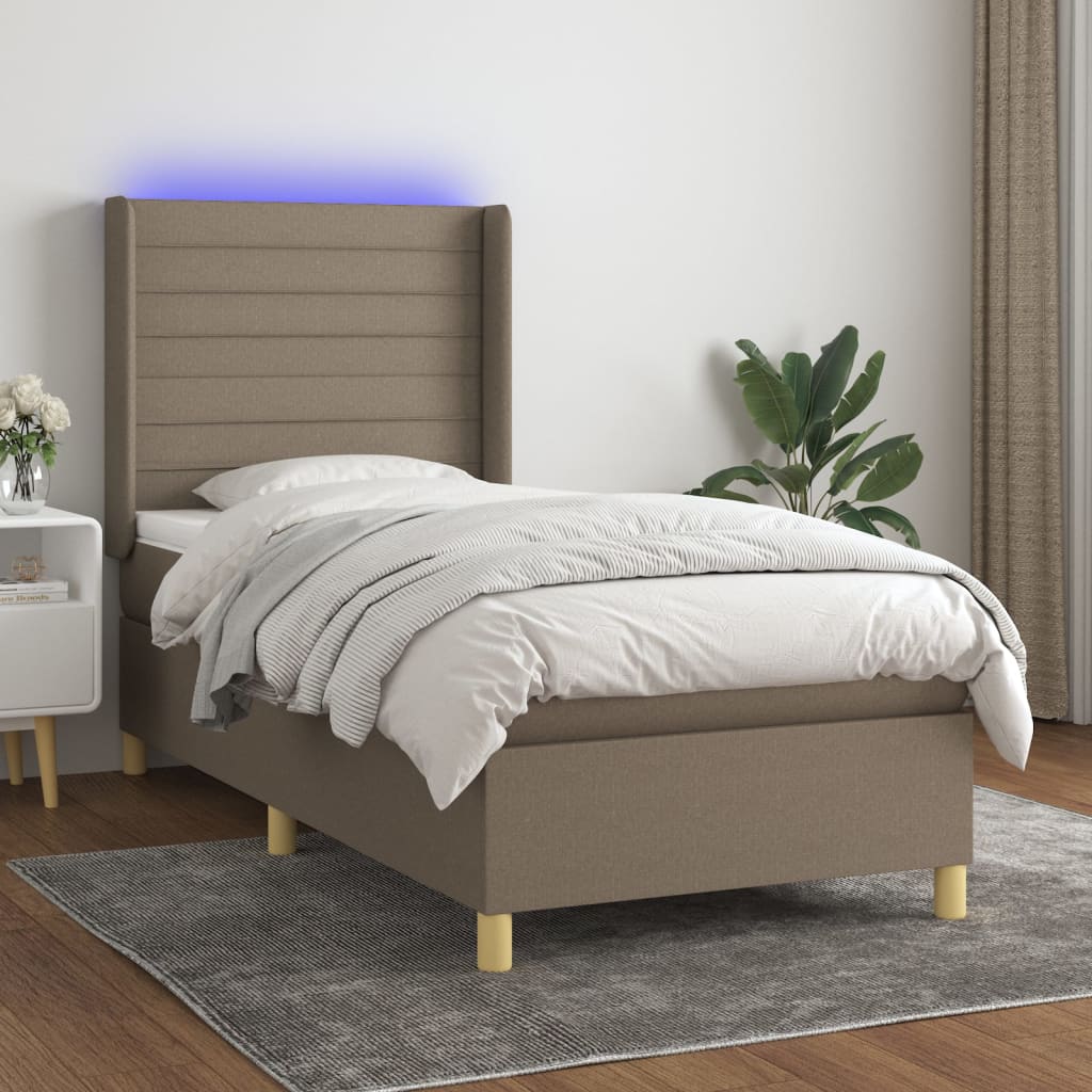 Sommier à lattes de lit matelas et LED Taupe 90x190 cm Tissu Lits & cadres de lit vidaXL