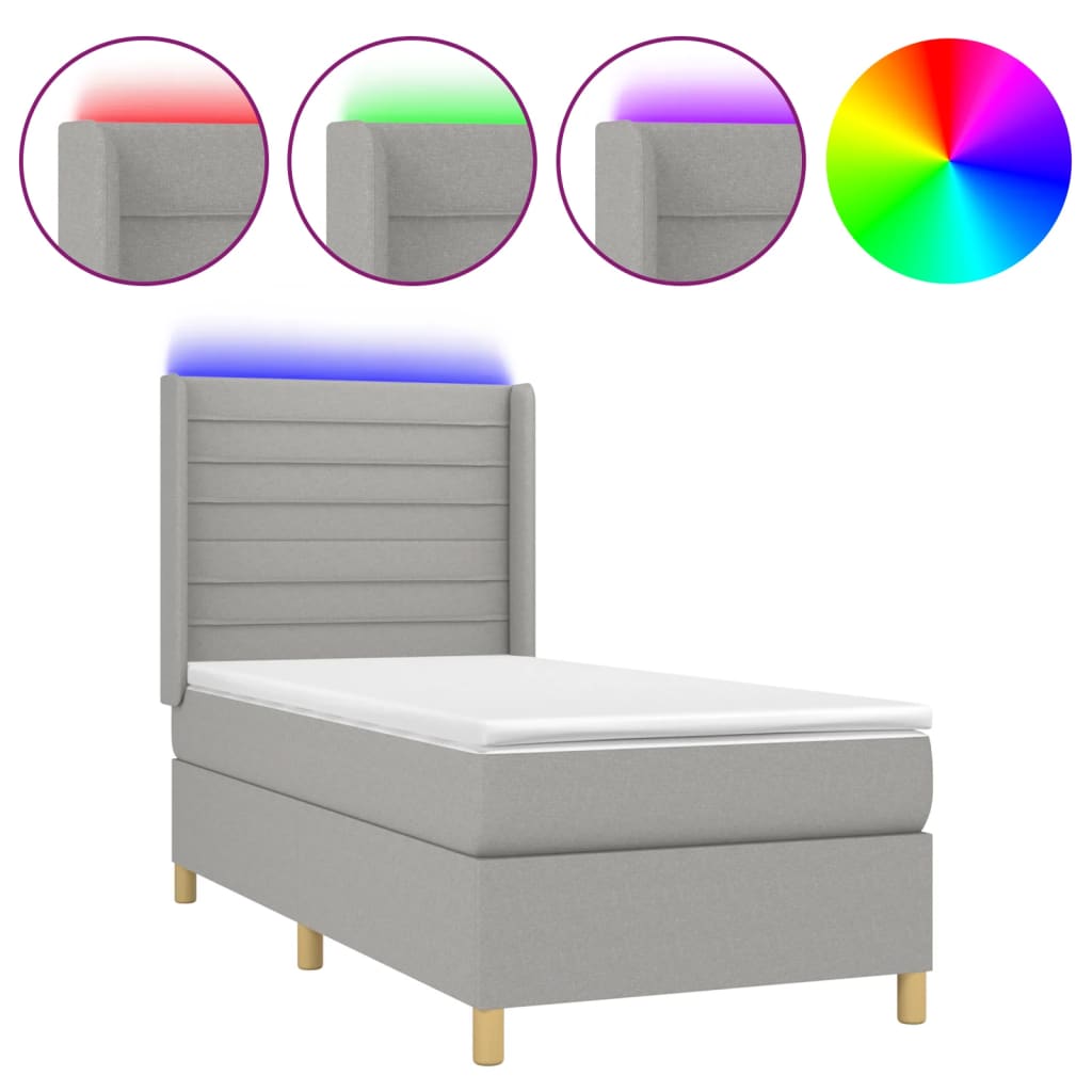 Sommier à lattes de lit matelas LED Gris clair 90x200cm Tissu Lits & cadres de lit vidaXL