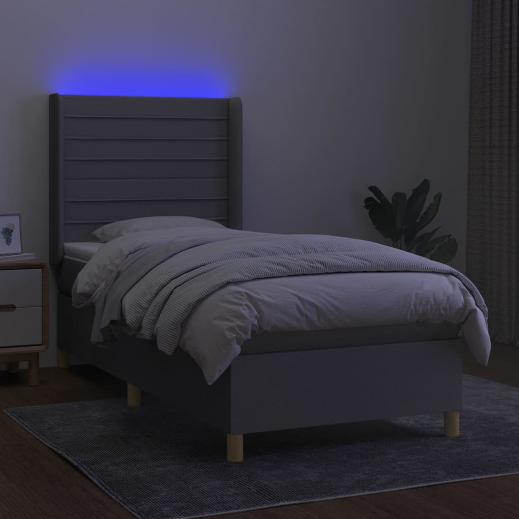 Sommier à lattes de lit matelas LED Gris clair 90x200cm Tissu Lits & cadres de lit vidaXL