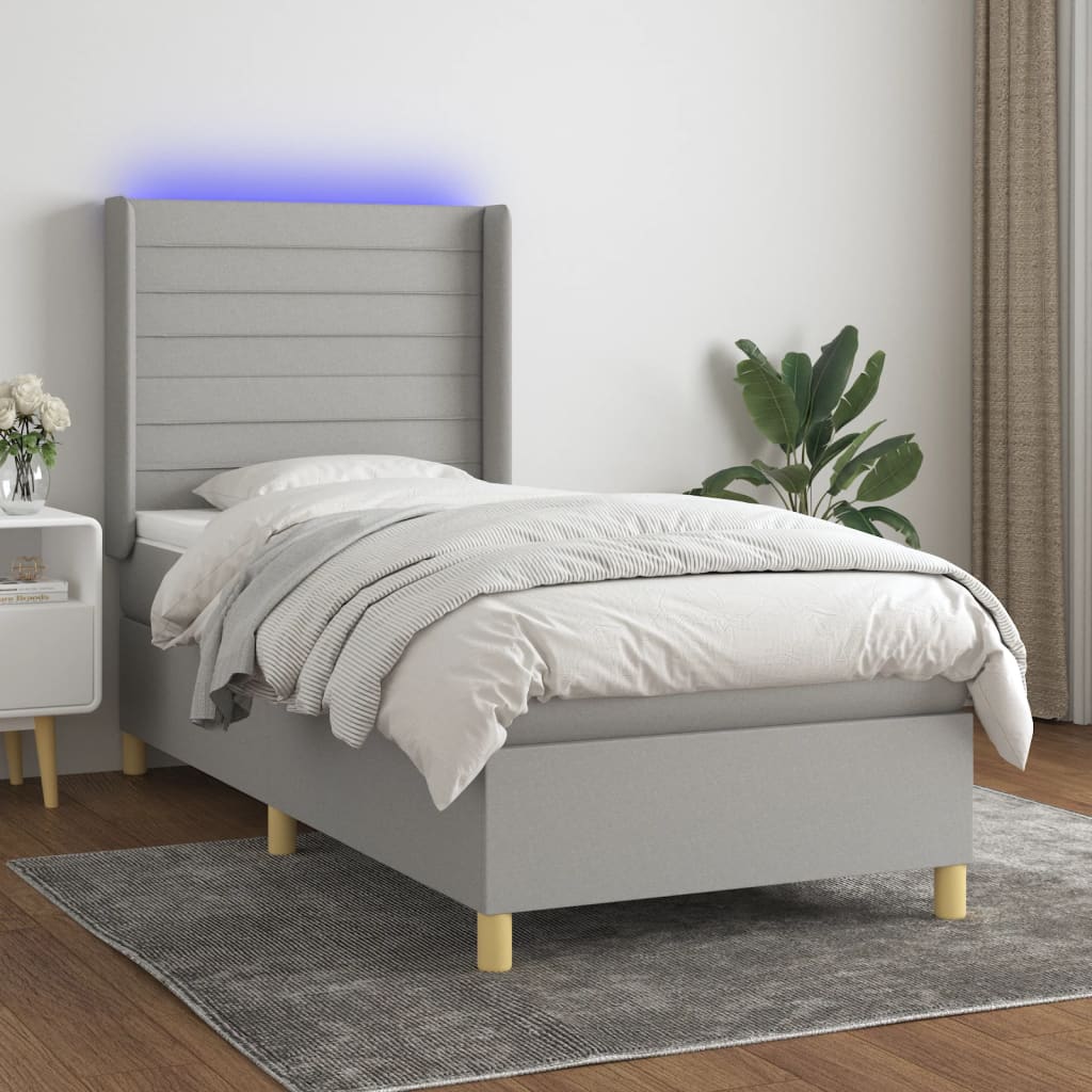 Sommier à lattes de lit matelas LED Gris clair 90x200cm Tissu Lits & cadres de lit vidaXL