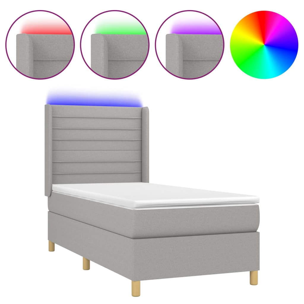 Sommier à lattes de lit matelas LED Gris clair 100x200 cm Tissu Lits & cadres de lit vidaXL