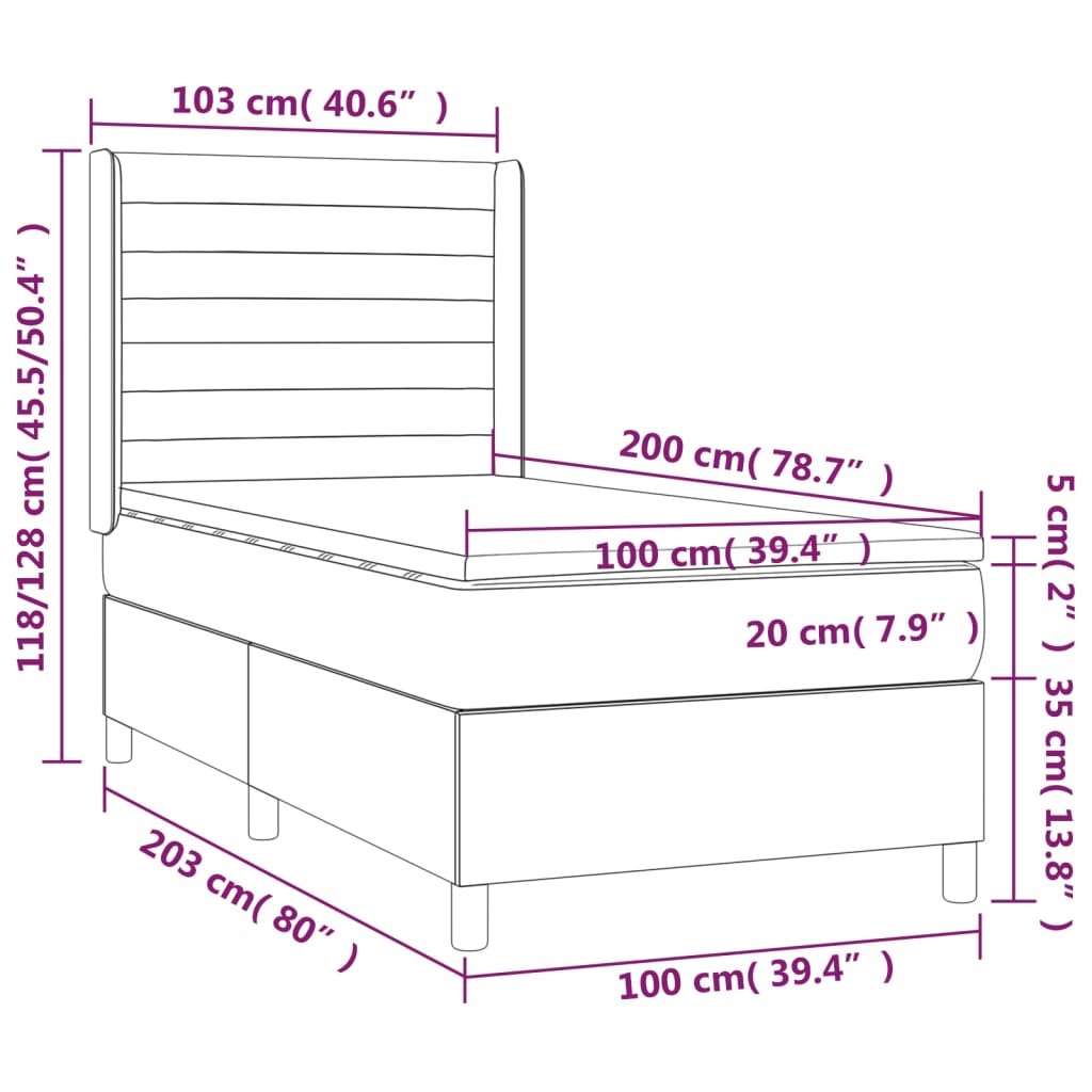 Sommier à lattes de lit matelas LED Gris foncé 100x200 cm Tissu Lits & cadres de lit vidaXL